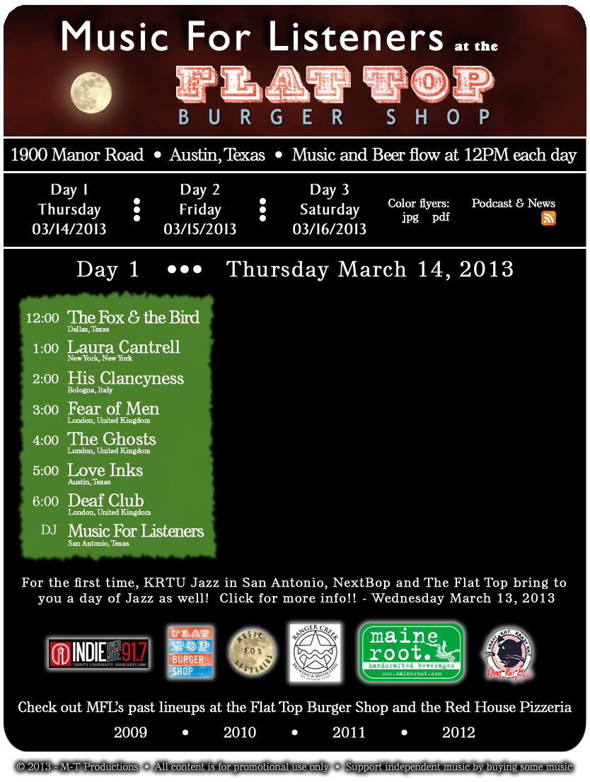 Music For Listeners at the Flat Top - Day 01 - Thursday March 14, 2013